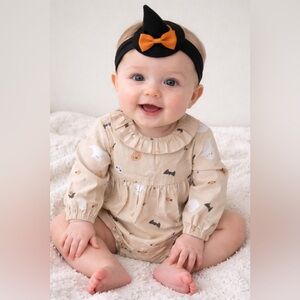 Rabbit + Bear Organic Cotton Halloween Ghost Witch Bubble Romper Set 3-6M